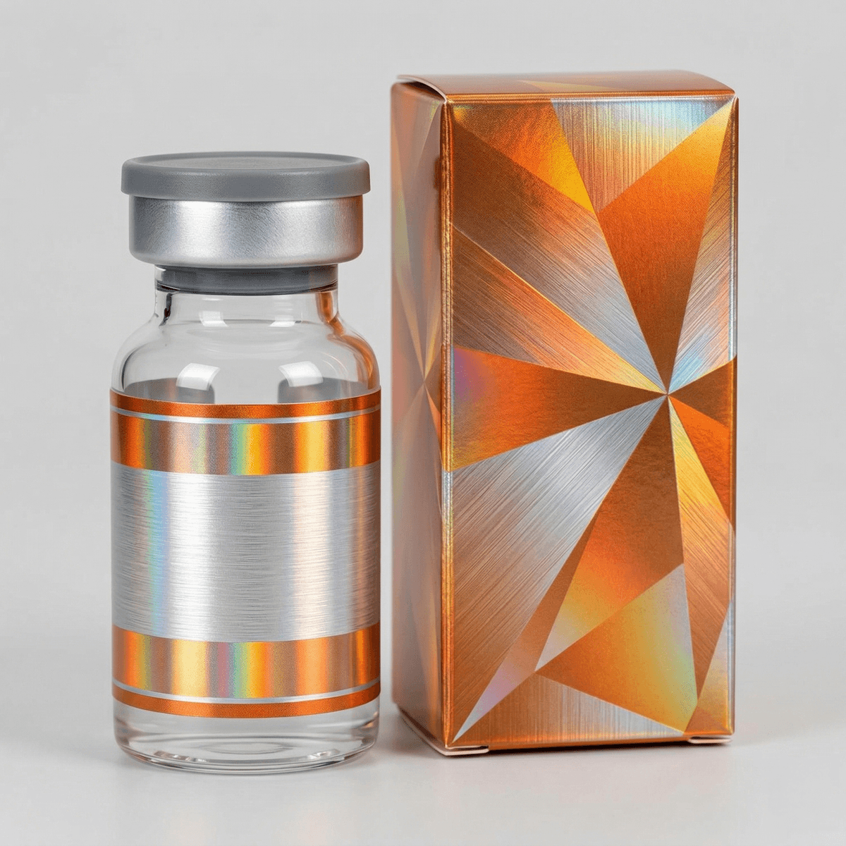 custom peptide secondary box silver cardboard with silver BOPP label for vial kits