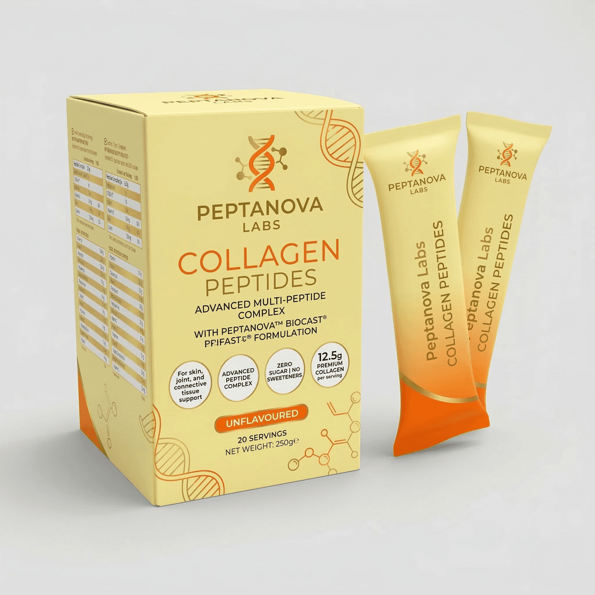 peptide sachet with branded secondary box supplement subscription packaging